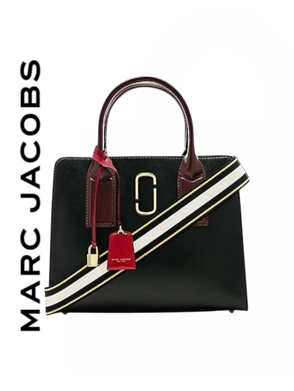 Marc Jacobs Big Shot Tote Bag Color Block Black and Red Saffiano Leather Two Way